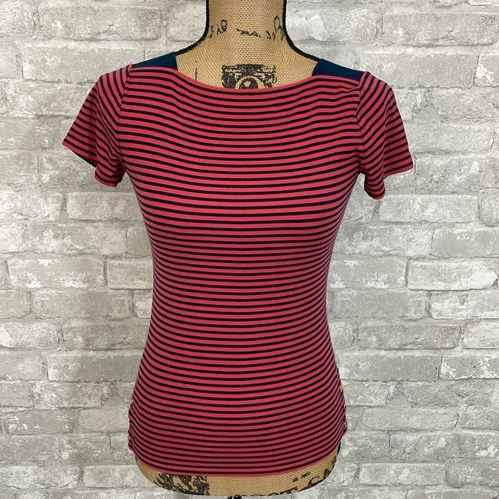 Ralph Lauren Button Striped Short Sleeve Tee